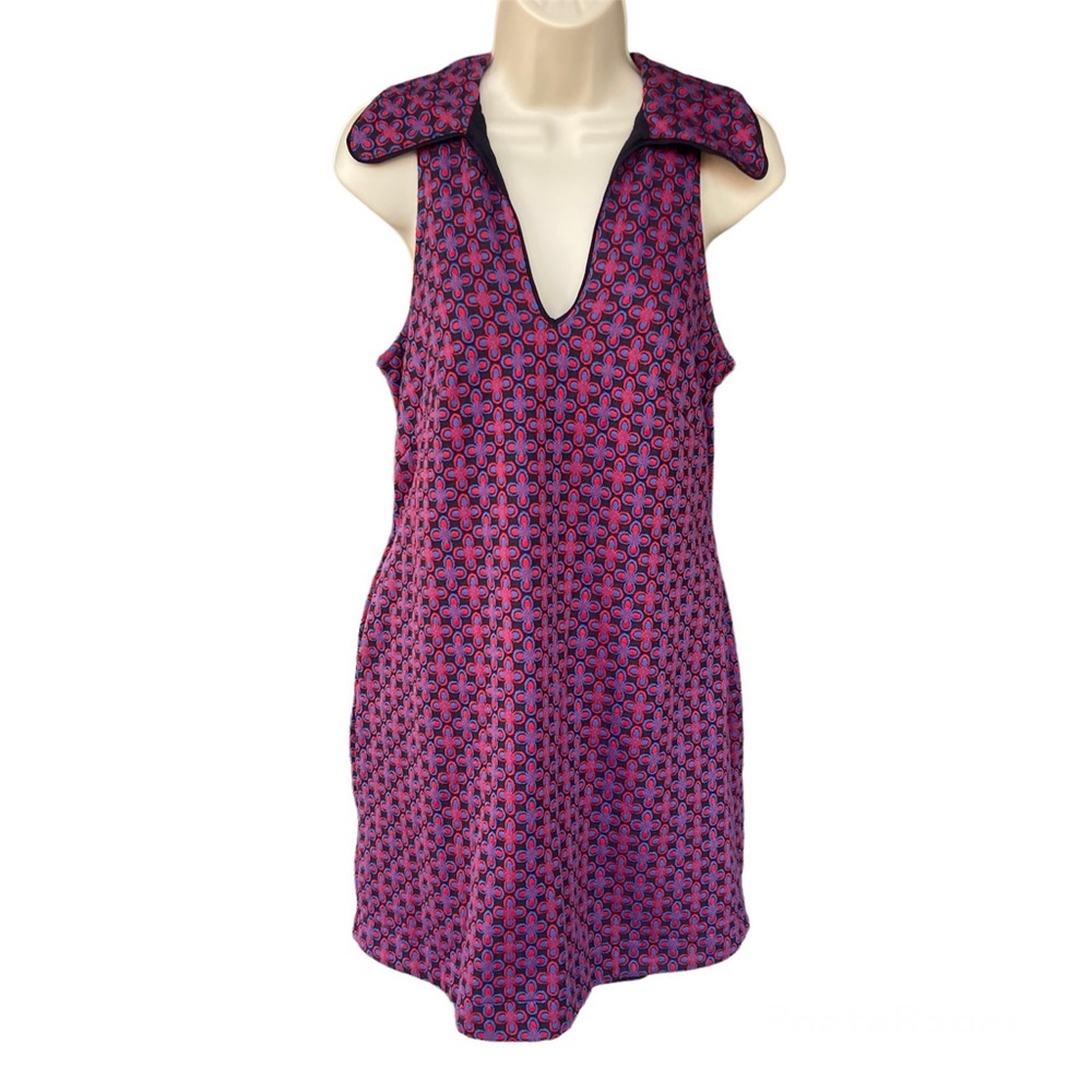 Anthropologie Maeve Collared Floral Sleeveless V Neck Mini Dress Retro Vibe